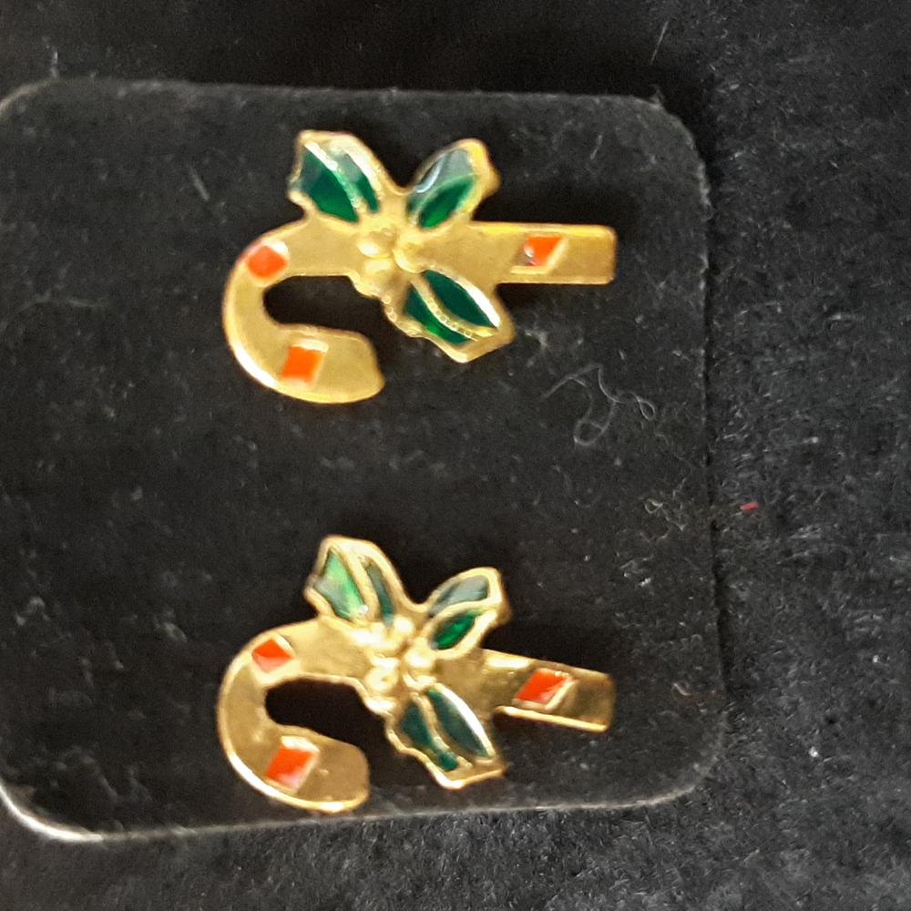 Gold & Enamel Candy Cane Earrings